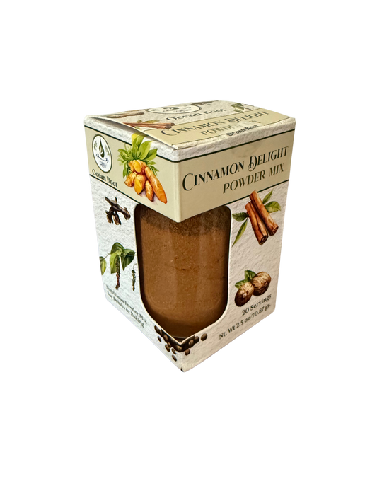 Cinnamon Delight powder mix packaging on a white background