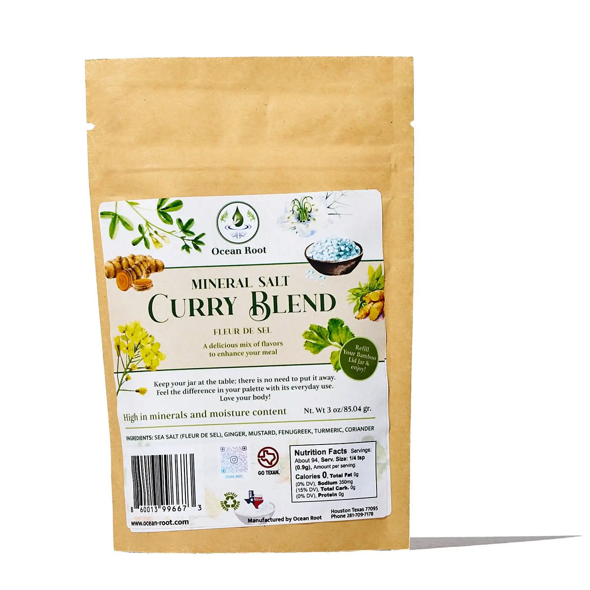 Ocean Root Mineral Salt Curry Blend refill in a brown kraft paper pouch.