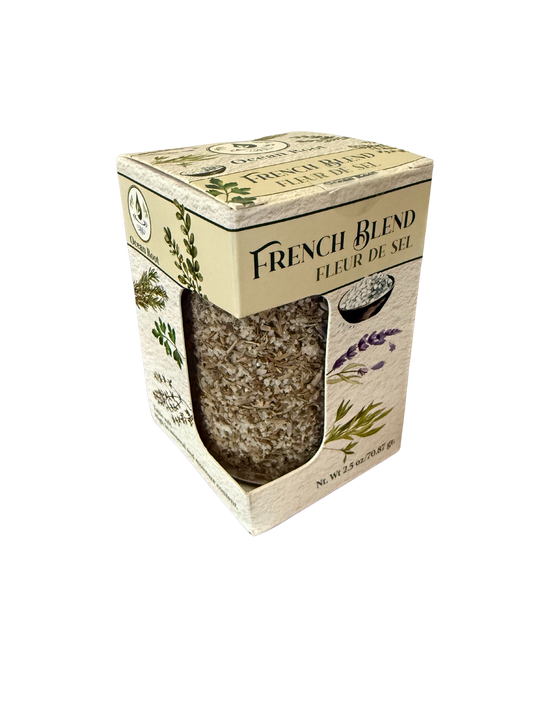 Fleur de Sel Mineral Salt with French herbs mix in a jar.