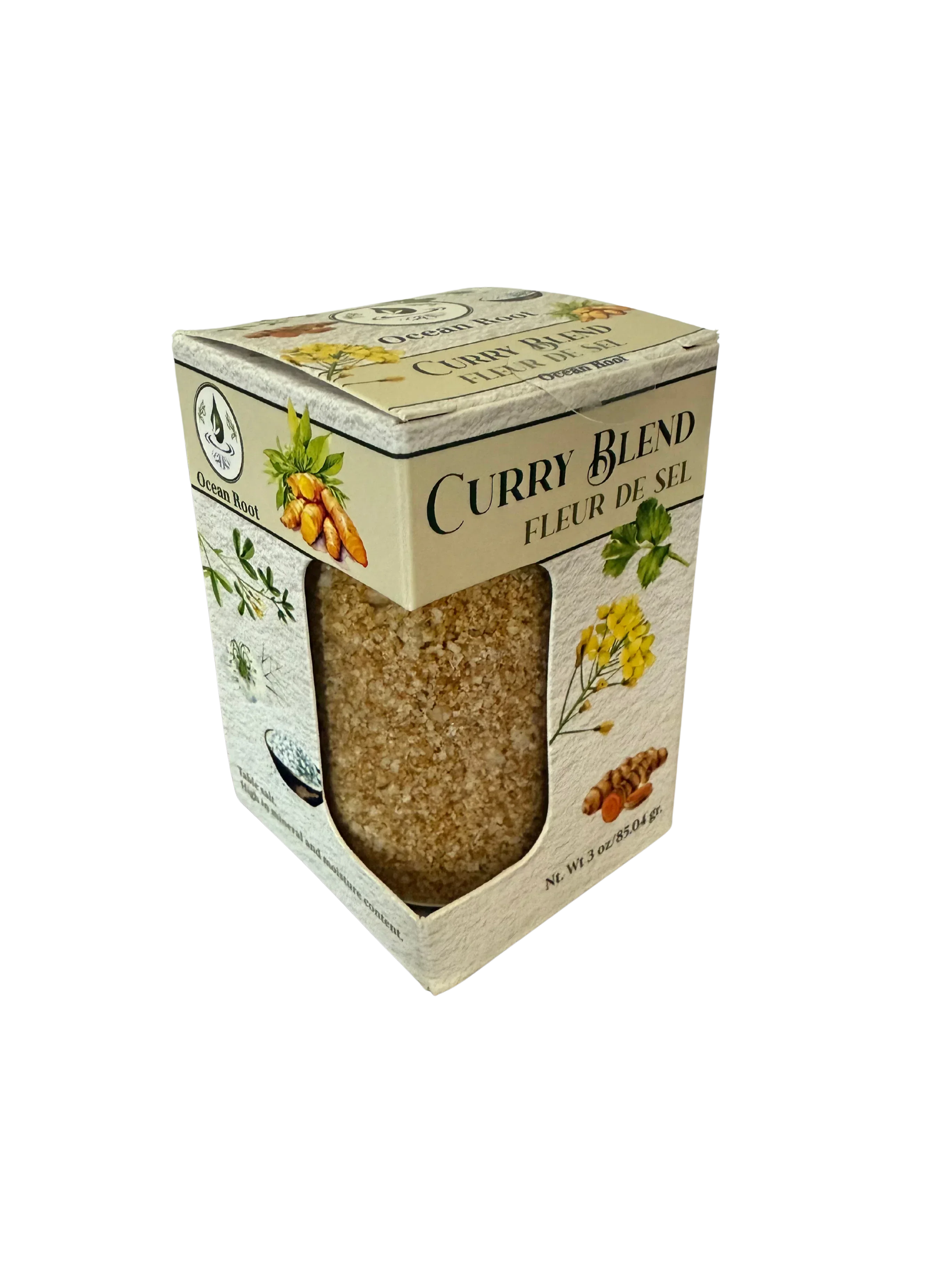 Box of Curry Blend Fleur de Sel sea salt with natural spice and herb illustrations