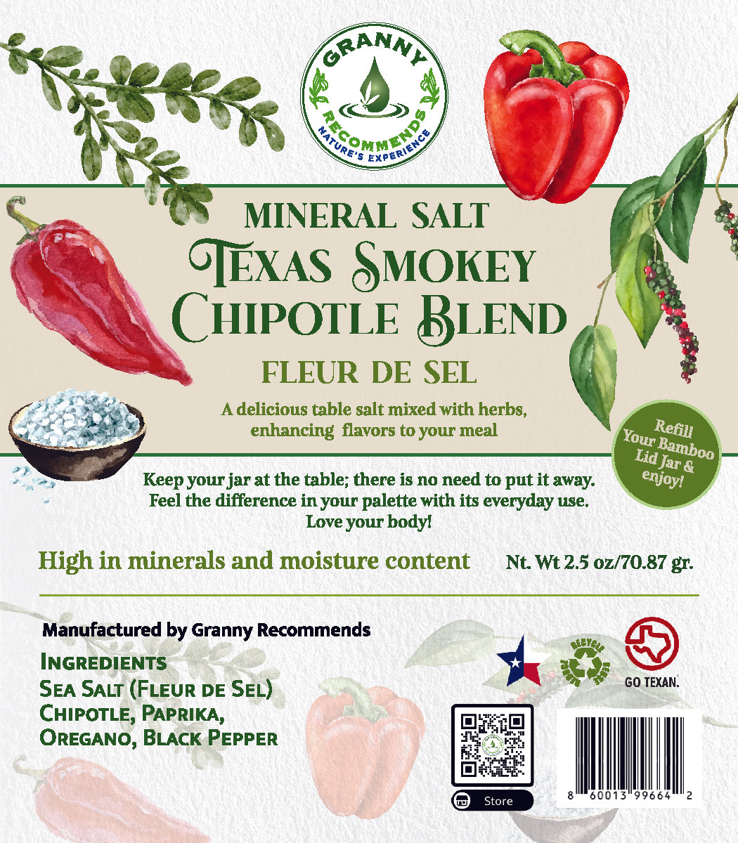 Fleur de Sel, Chipotle Blend Jar Refill (Texas Smokey Chipotle)