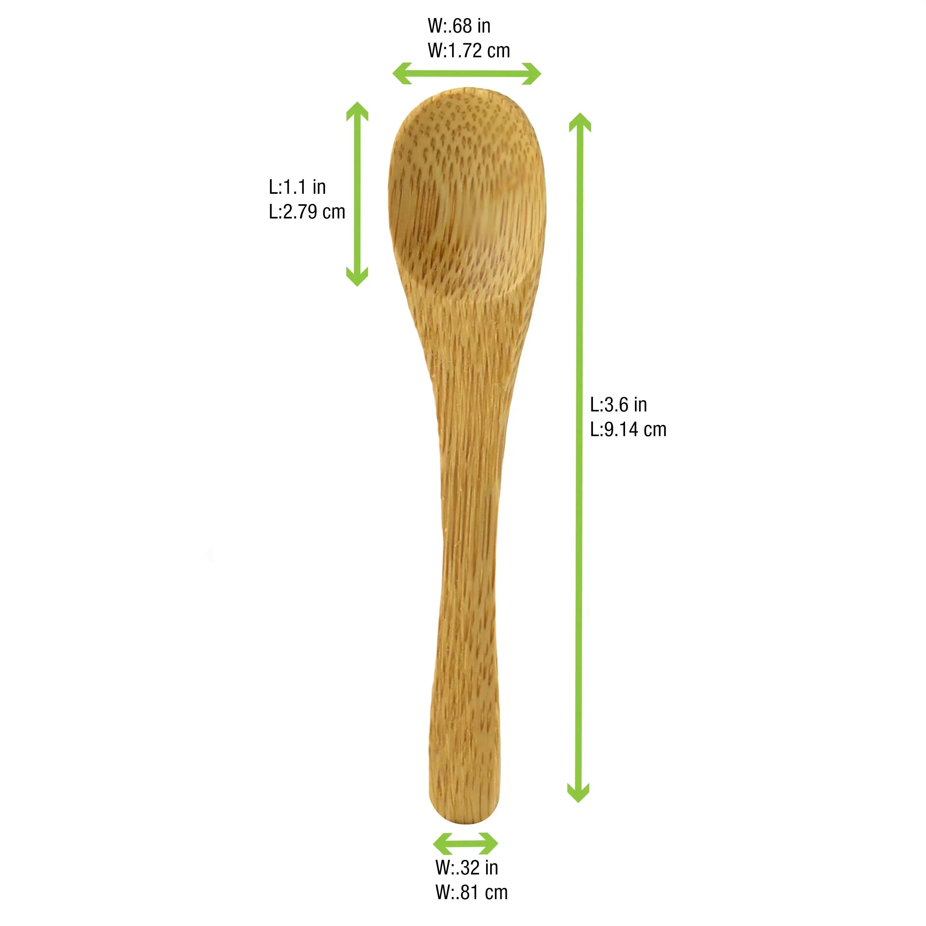 Natural bamboo spoon with dimensions, eco-friendly kitchen utensil for sustainable cooking