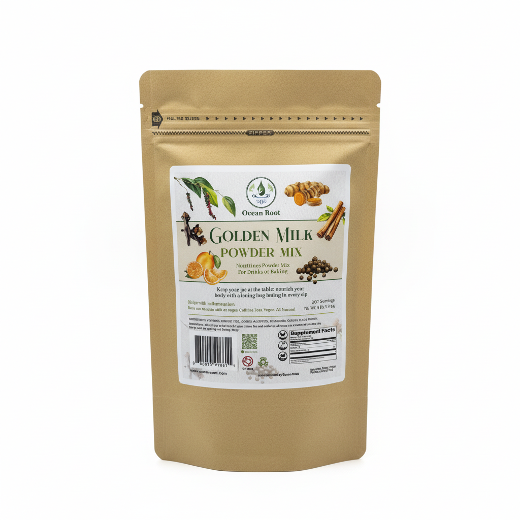 Golden milk powder mix 3lb brown resealable bag on pure white background
