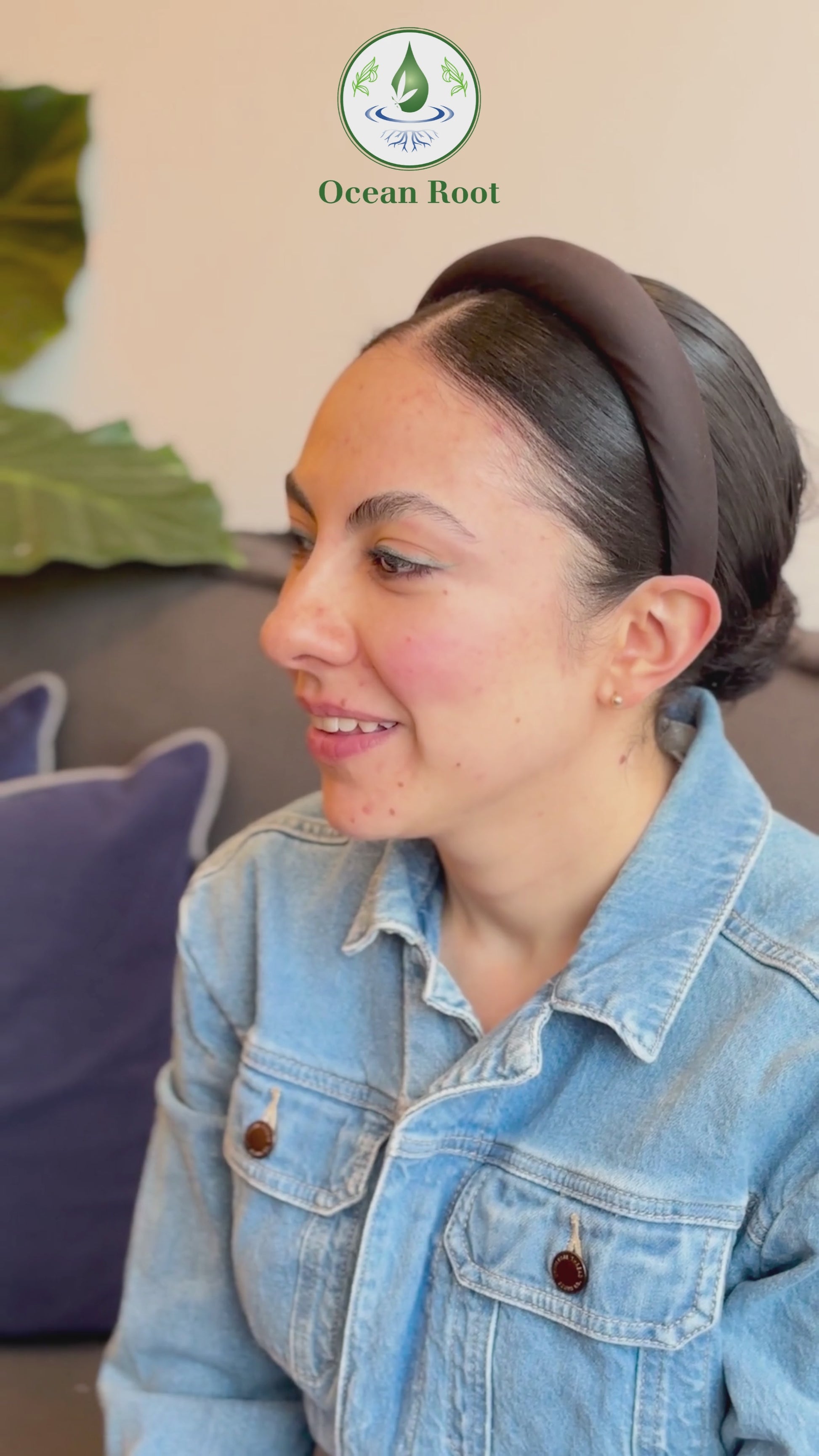 A you lady with stuffy nose smelling and applying Eucalyptus and Cedar wood body cream and feeling good.